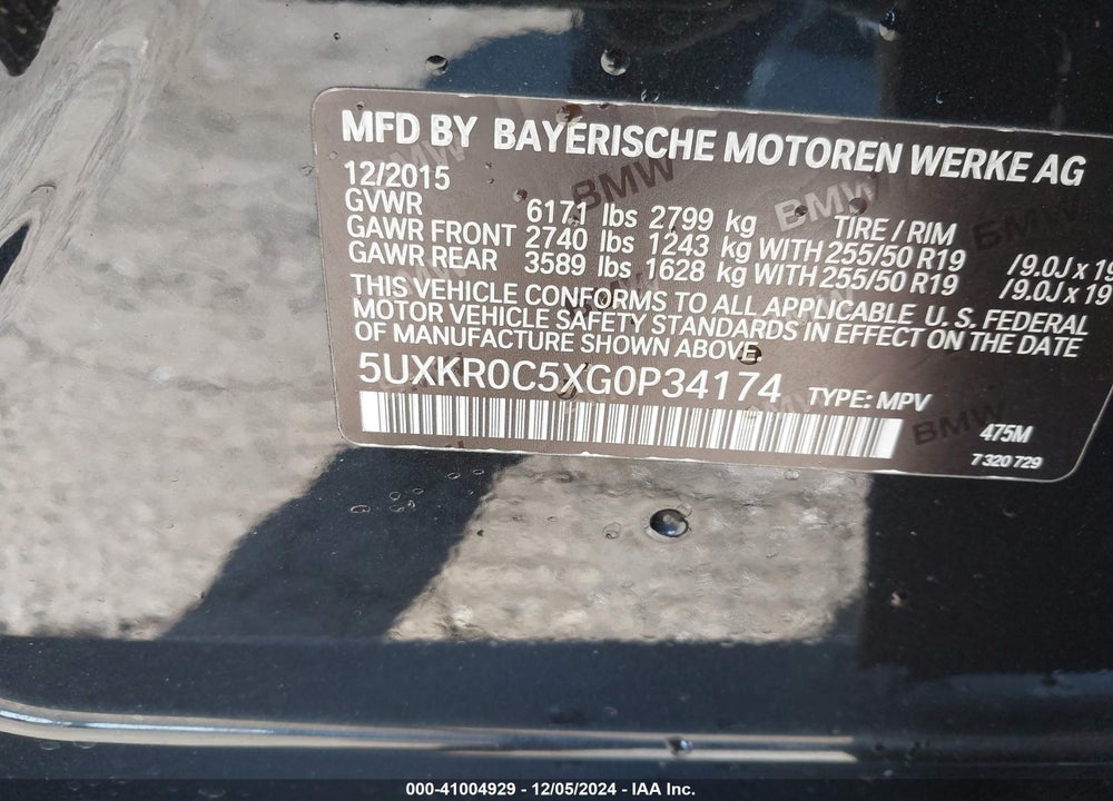 2016 BMW X5 XDRIVE35I VIN: 5UXKR0C5XG0P34174