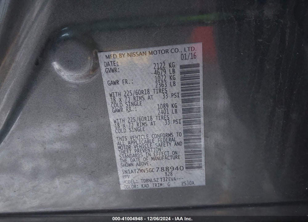 2016 NISSAN ROGUE SL VIN: 5N1AT2MV5GC788940