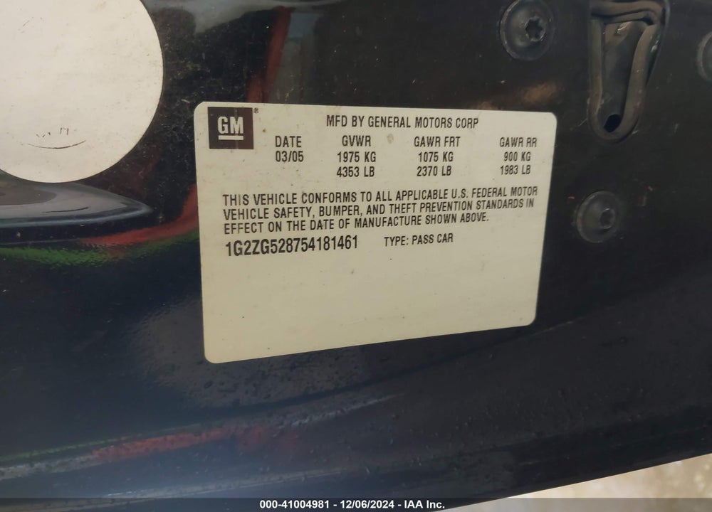 2005 PONTIAC G6 VIN: 1G2ZG528754181461