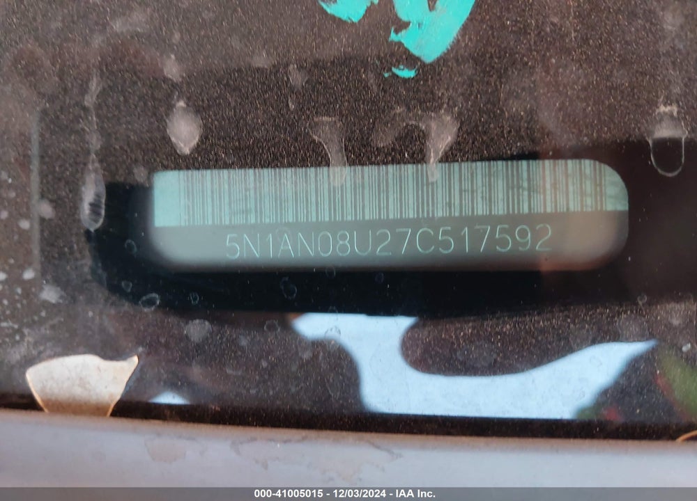2007 NISSAN XTERRA S VIN: 5N1AN08U27C517592