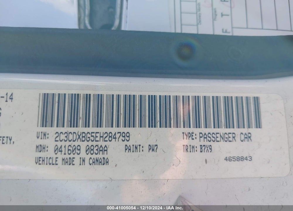 2014 DODGE CHARGER SE VIN: 2C3CDXBG5EH284799