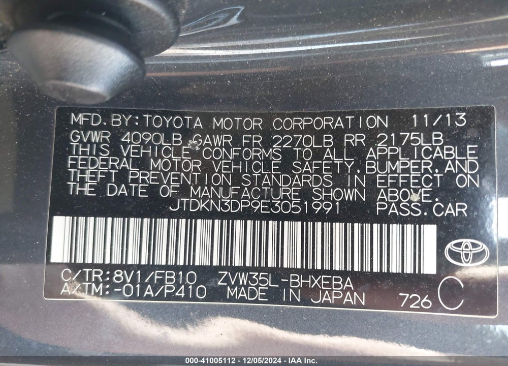 2014 TOYOTA PRIUS PLUG-IN VIN: JTDKN3DP9E3051991