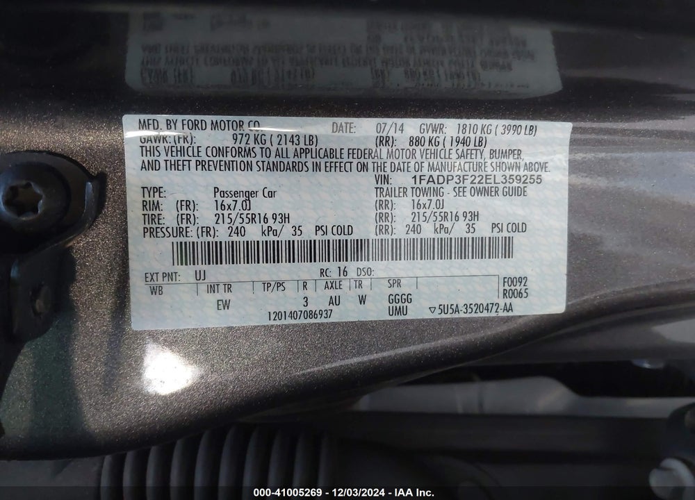 2014 FORD FOCUS SE VIN: 1FADP3F22EL359255