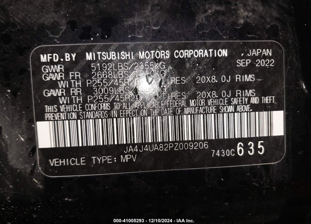 2023 MITSUBISHI OUTLANDER RALLIART /SE 2.5 /SE BLACK EDITION /SE SPECIAL EDITIONT VIN: JA4J4UA82PZ009206