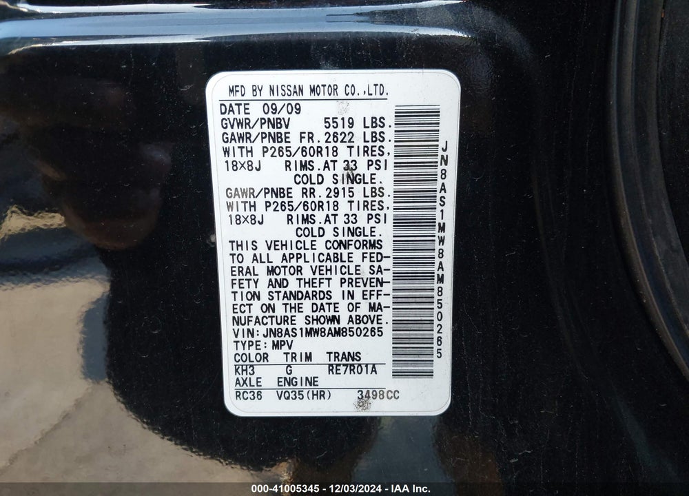 2010 INFINITI FX35 VIN: JN8AS1MW8AM850265