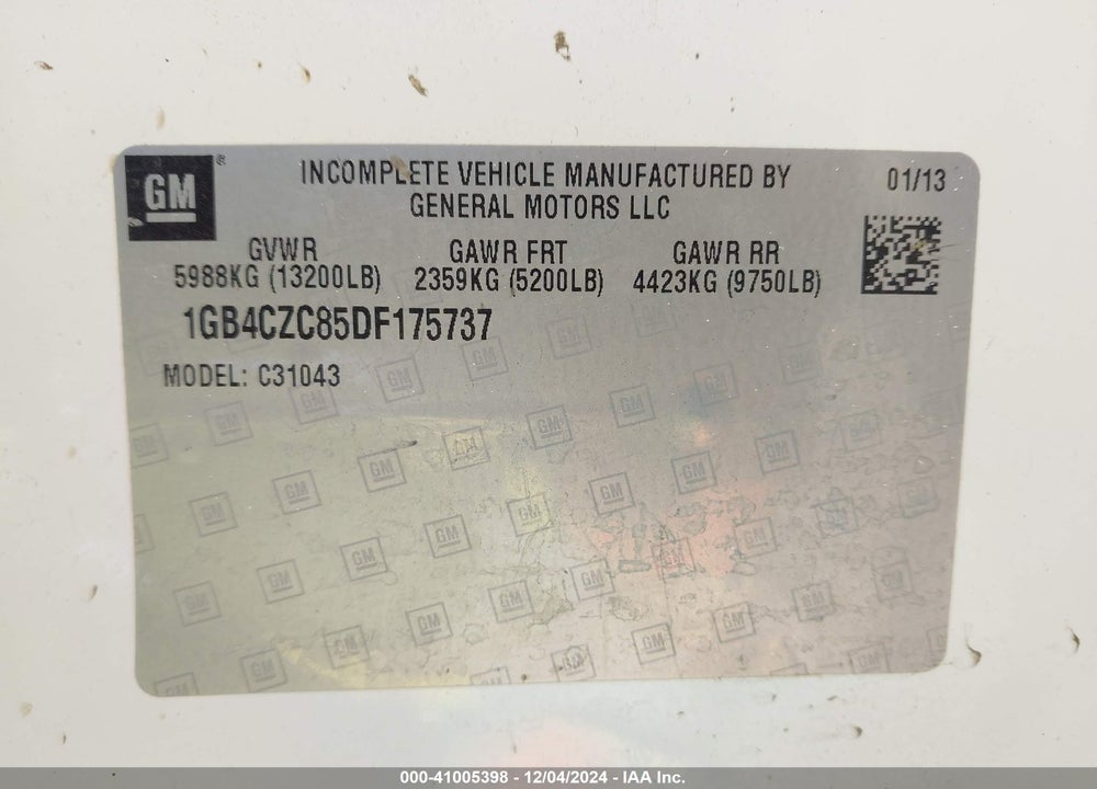 2013 CHEVROLET SILVERADO 3500HD CHASSIS WORK TRUCK VIN: 1GB4CZC85DF175737