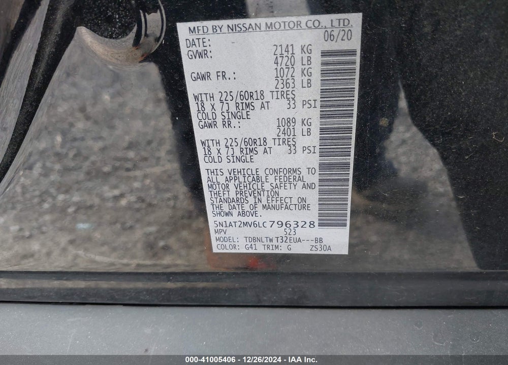 2020 NISSAN ROGUE SV INTELLIGENT AWD VIN: 5N1AT2MV6LC796328