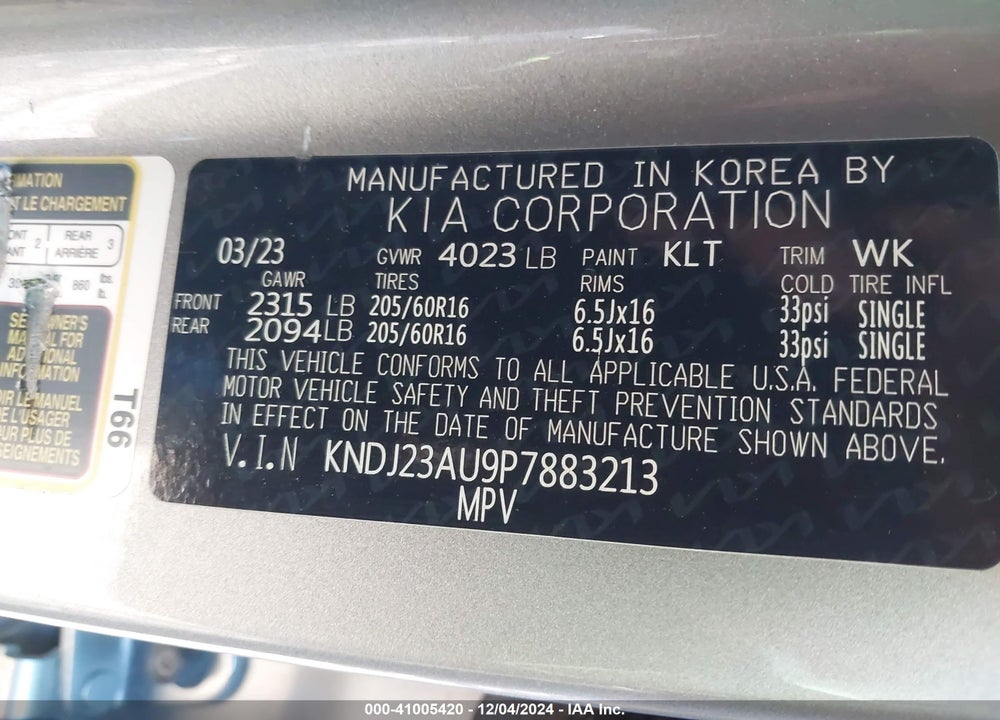 2023 KIA SOUL LX VIN: KNDJ23AU9P7883213