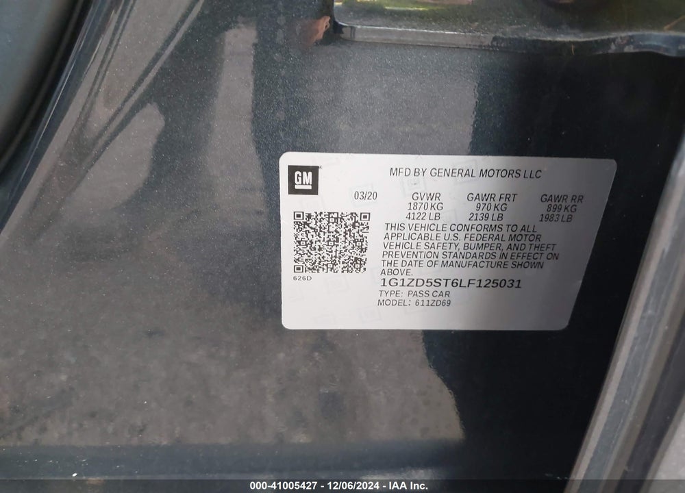 2020 CHEVROLET MALIBU FWD LT VIN: 1G1ZD5ST6LF125031