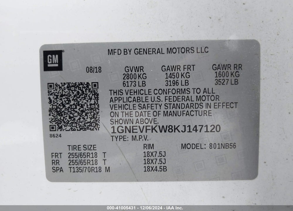 2019 CHEVROLET TRAVERSE LS VIN: 1GNEVFKW8KJ147120