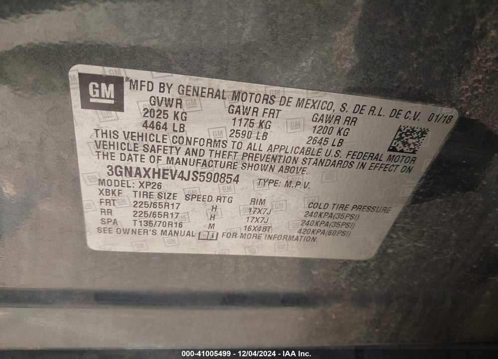 2018 CHEVROLET EQUINOX LS VIN: 3GNAXHEV4JS590854
