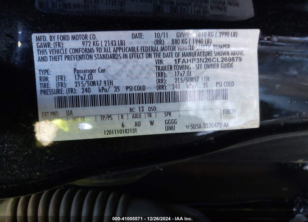 2012 FORD FOCUS TITANIUM VIN: 1FAHP3N26CL269879