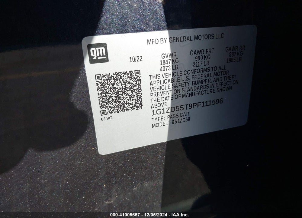 2023 CHEVROLET MALIBU FWD 1LT VIN: 1G1ZD5ST9PF111596