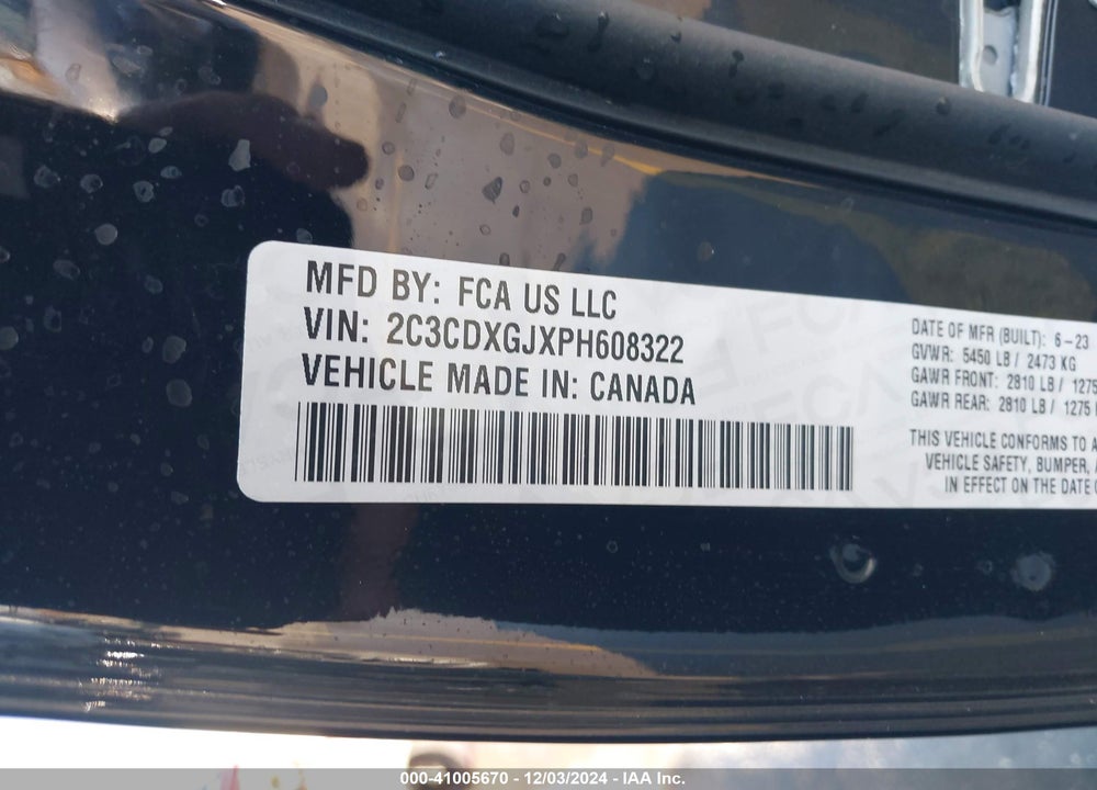 2023 DODGE CHARGER VIN: 2C3CDXGJXPH608322