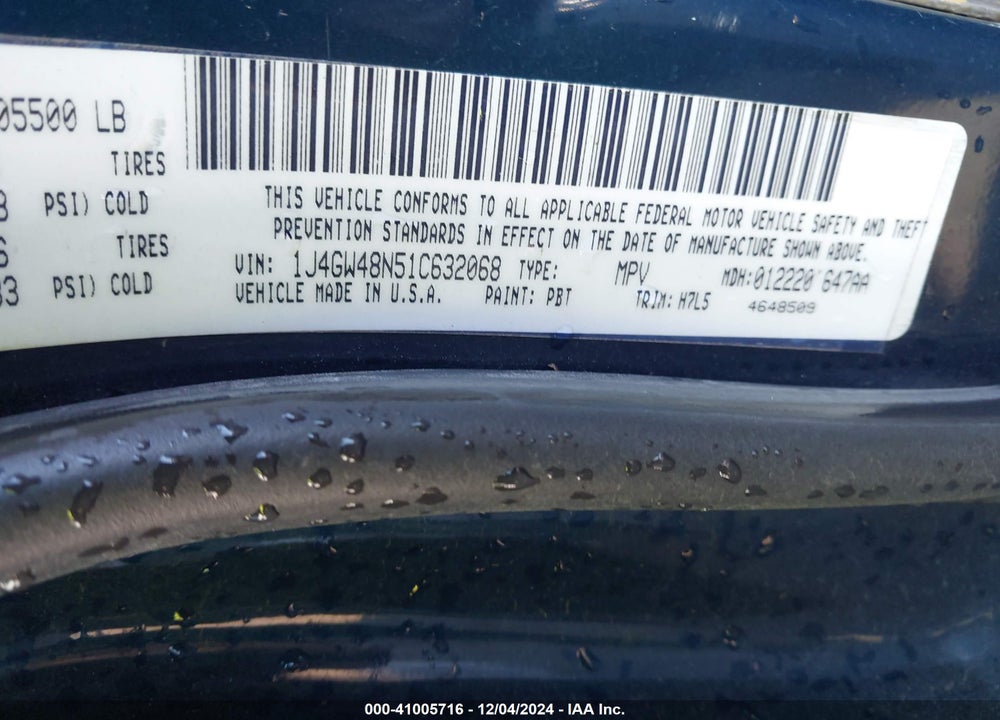 2001 JEEP GRAND CHEROKEE LAREDO VIN: 1J4GW48N51C632068