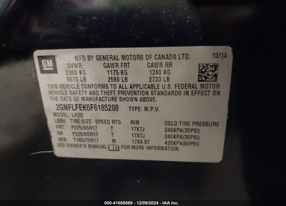 2015 CHEVROLET EQUINOX 1LT VIN: 2GNFLFEK6F6185208
