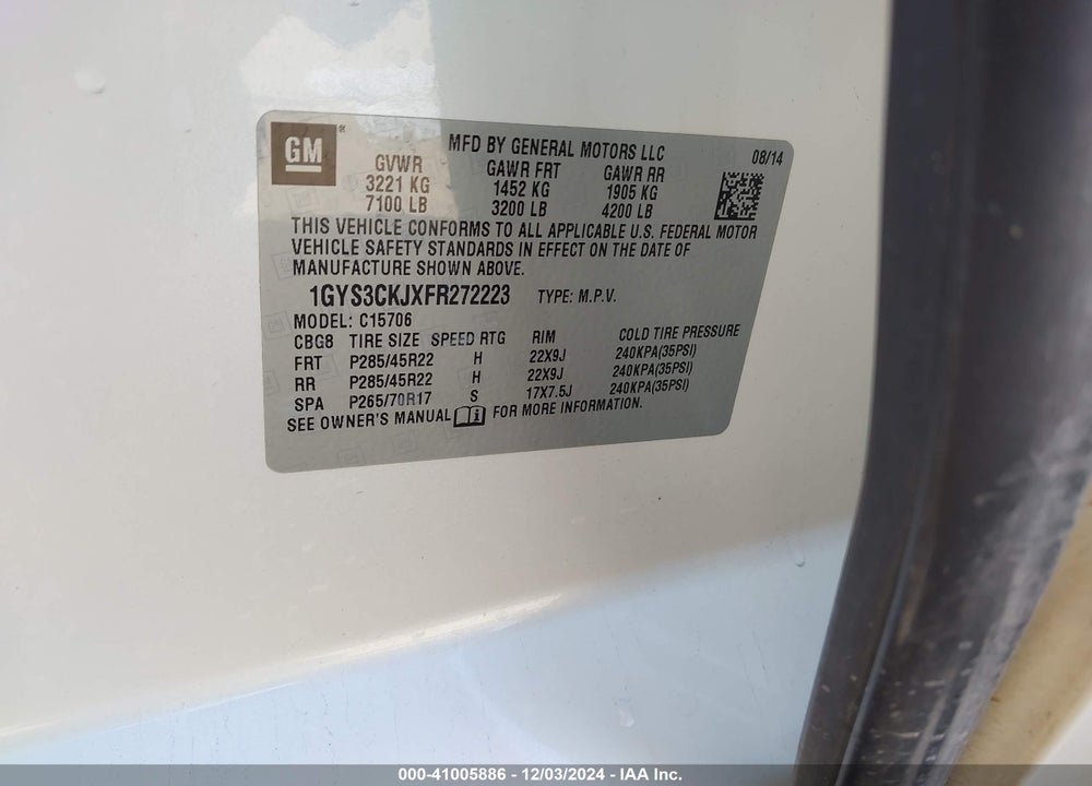 2015 CADILLAC ESCALADE PREMIUM VIN: 1GYS3CKJXFR272223