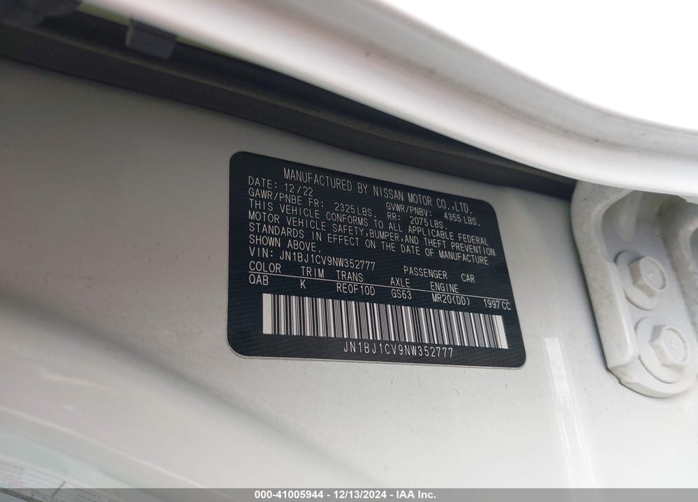2022 NISSAN ROGUE SPORT SL FWD XTRONIC CVT VIN: JN1BJ1CV9NW352777