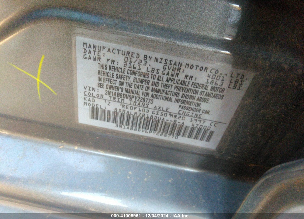 2023 NISSAN SENTRA VIN: 3N1AB8DV6PY228770