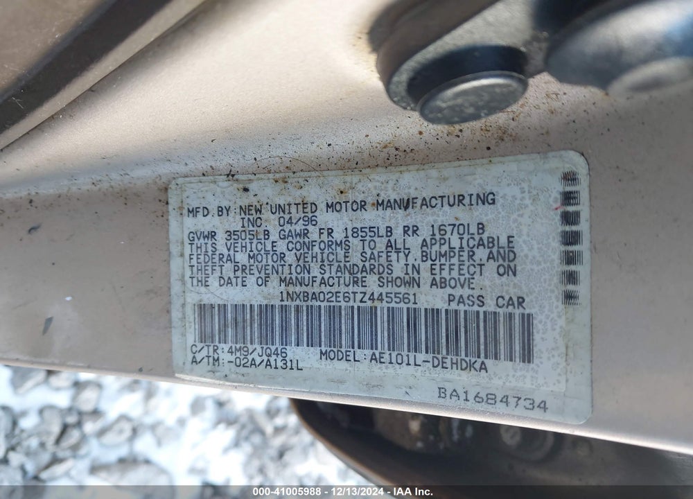 1996 TOYOTA COROLLA VIN: 1NXBA02E6TZ445561