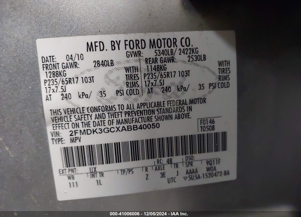 2010 FORD EDGE SE VIN: 2FMDK3GCXABB40050