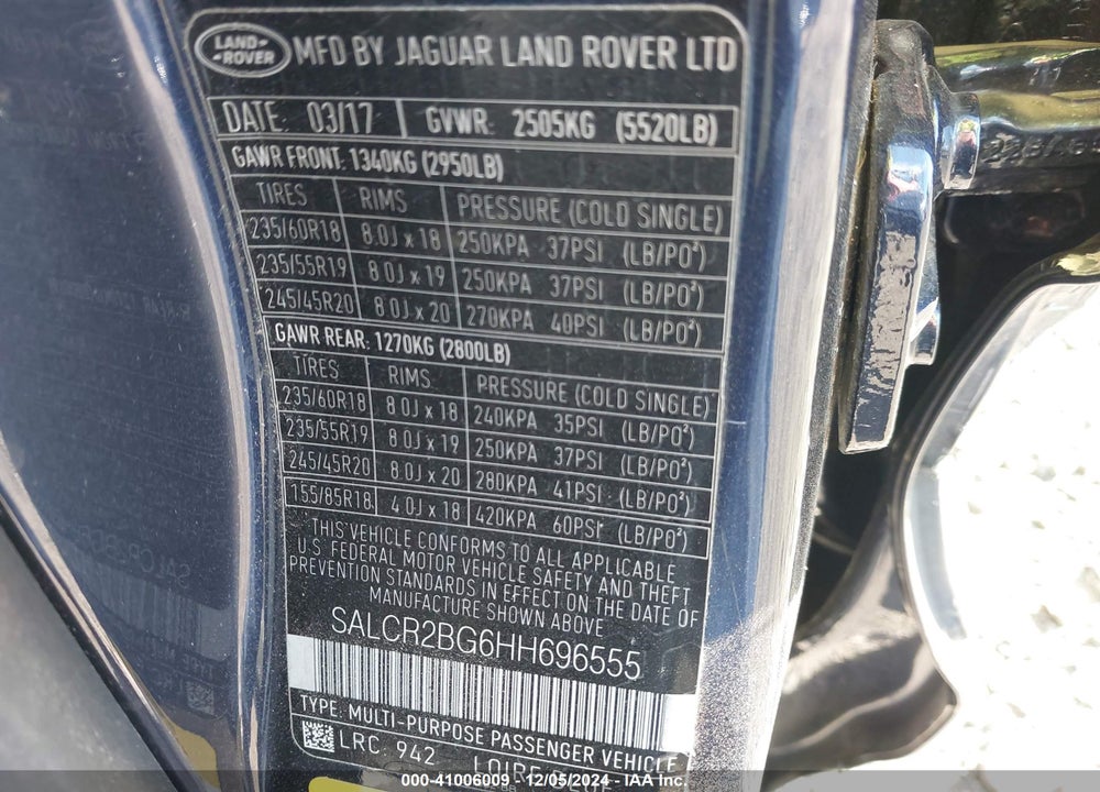 2017 LAND ROVER DISCOVERY SPORT HSE VIN: SALCR2BG6HH696555