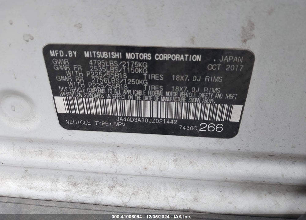 2018 MITSUBISHI OUTLANDER LE VIN: JA4AD3A30JZ021442