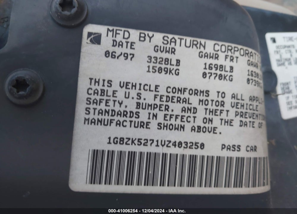 1997 SATURN SL SL2 VIN: 1G8ZK5271VZ403250