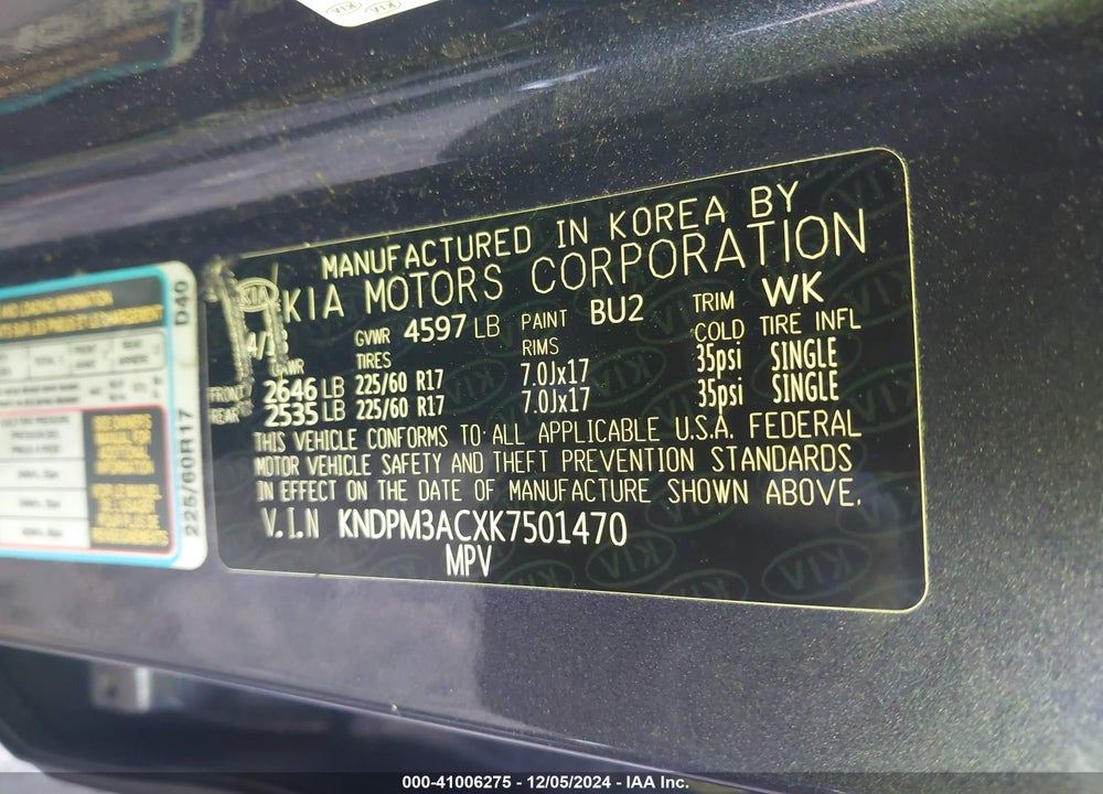 2019 KIA SPORTAGE LX VIN: KNDPM3ACXK7501470