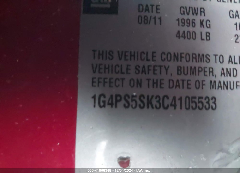 2012 BUICK VERANO LEATHER GROUP VIN: 1G4PS5SK3C4105533