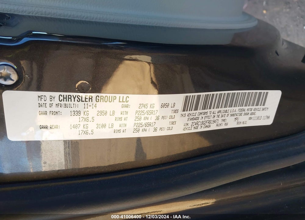 2015 CHRYSLER TOWN & COUNTRY TOURING VIN: 2C4RC1BG2FR619471
