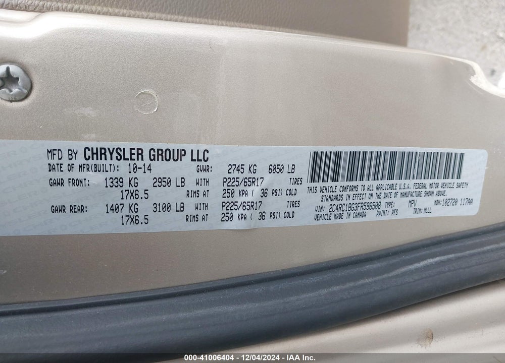 2015 CHRYSLER TOWN & COUNTRY TOURING VIN: 2C4RC1BG3FR596508