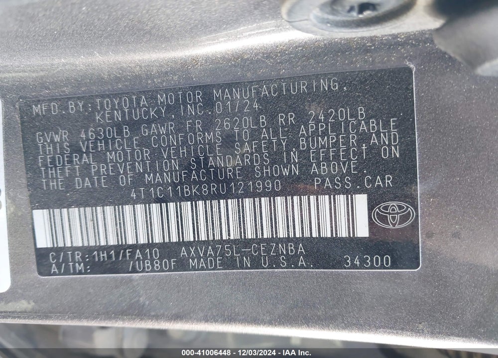 2024 TOYOTA CAMRY LE VIN: 4T1C11BK8RU121990