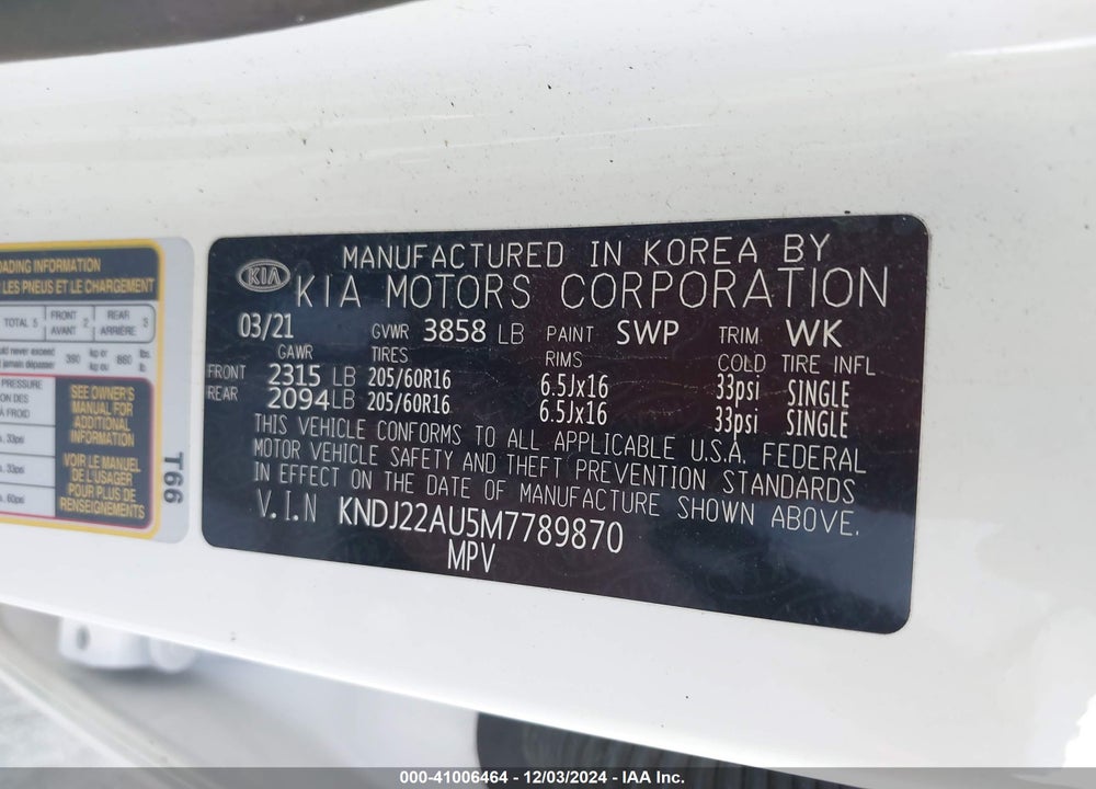 2021 KIA SOUL LX VIN: KNDJ22AU5M7789870
