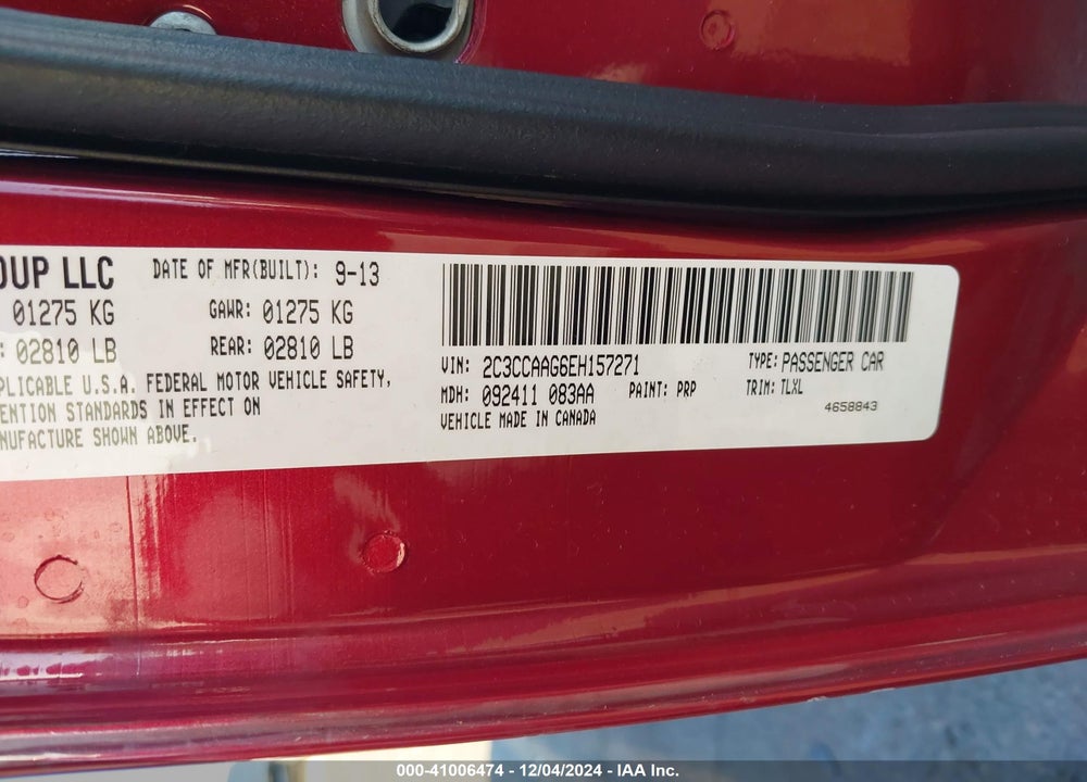 2014 CHRYSLER 300 VIN: 2C3CCAAG6EH157271