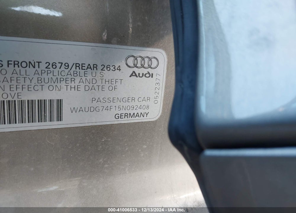 2005 AUDI A6 3.2 VIN: WAUDG74F15N092408
