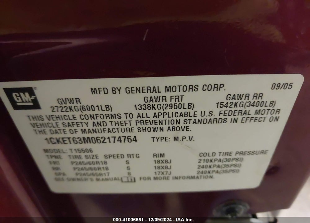 2006 GMC ENVOY DENALI VIN: 1GKET63M062174764