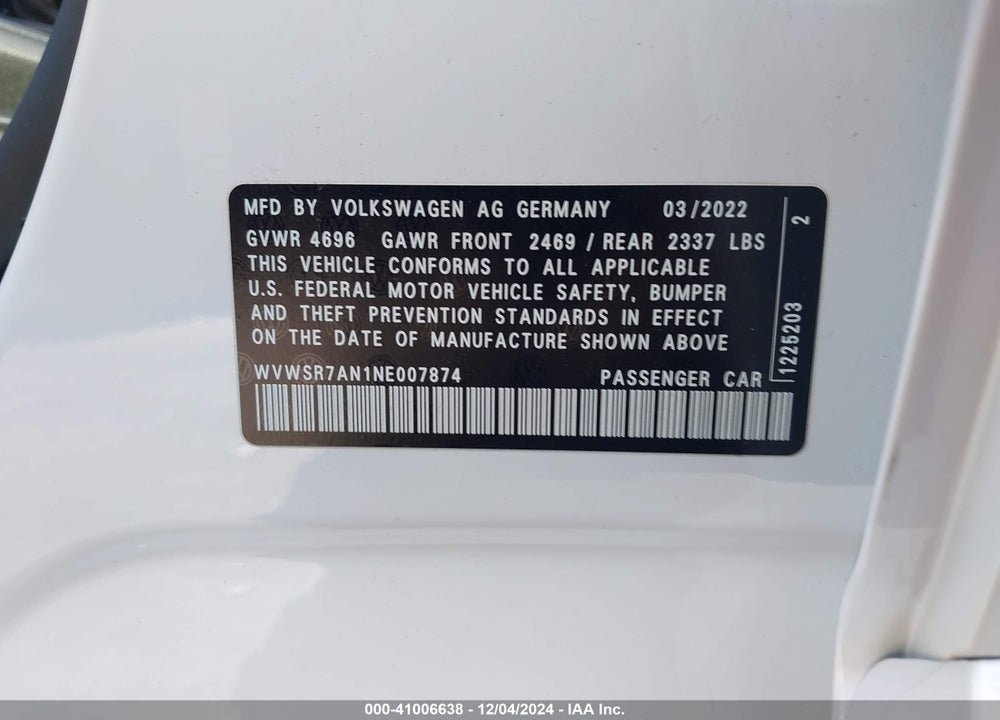 2022 VOLKSWAGEN ARTEON 2.0T SE R-LINE VIN: WVWSR7AN1NE007874