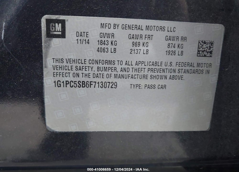 2015 CHEVROLET CRUZE VIN: 1G1PC5SB6F7130729