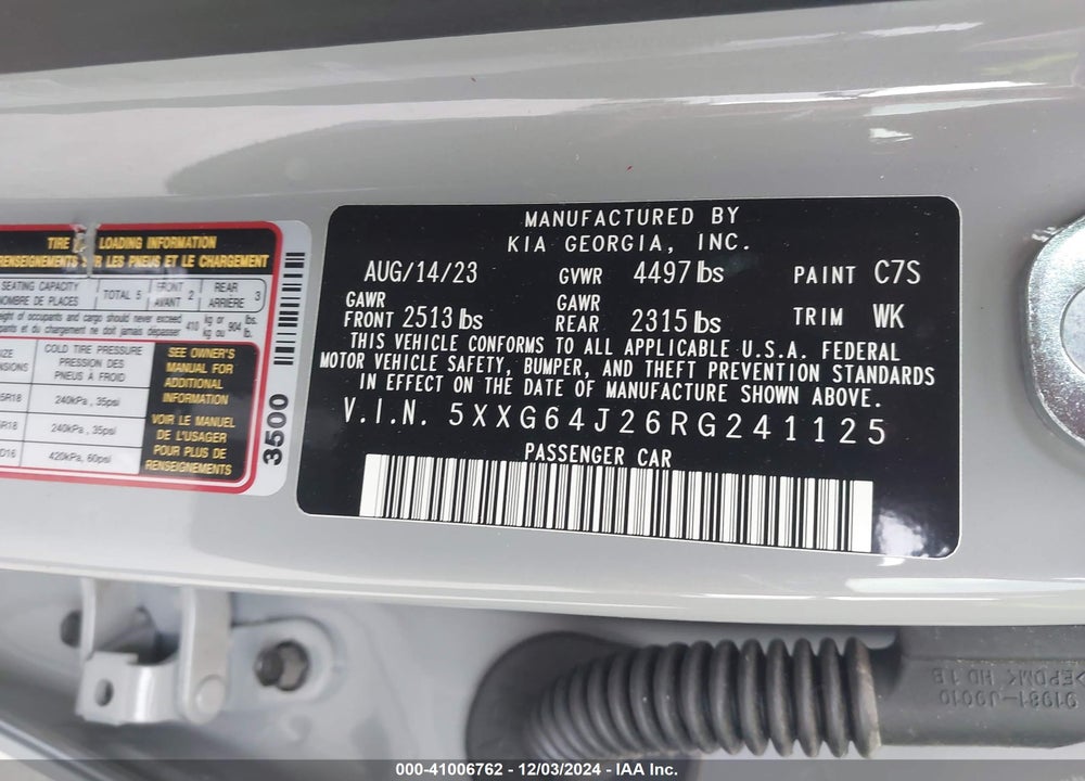 2024 KIA K5 VIN: 5XXG64J26RG241125