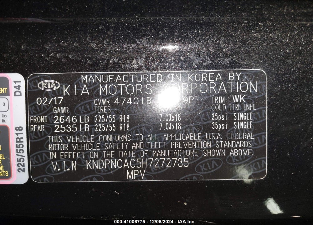 2017 KIA SPORTAGE EX VIN: KNDPNCAC5H7272735