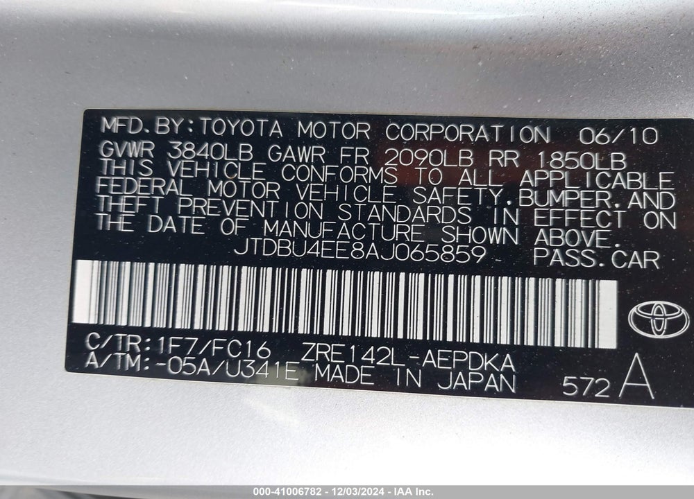 2010 TOYOTA COROLLA LE VIN: JTDBU4EE8AJ065859