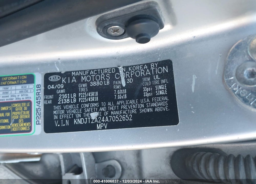 2010 KIA SOUL SPORT VIN: KNDJT2A24A7052652