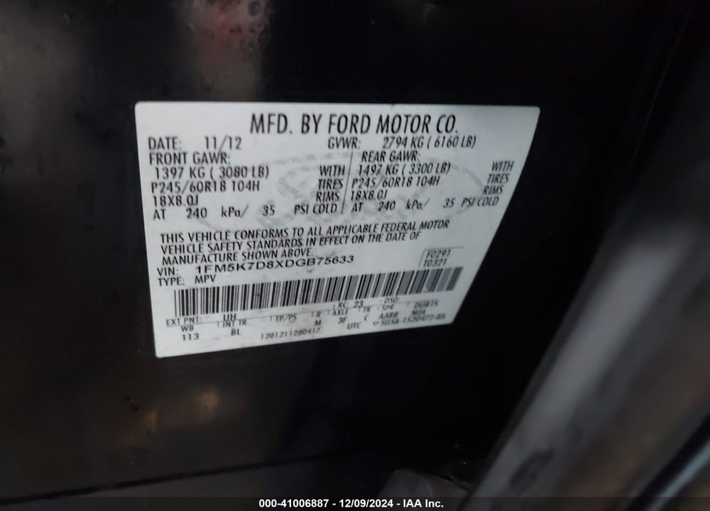 2013 FORD EXPLORER XLT VIN: 1FM5K7D8XDGB75633