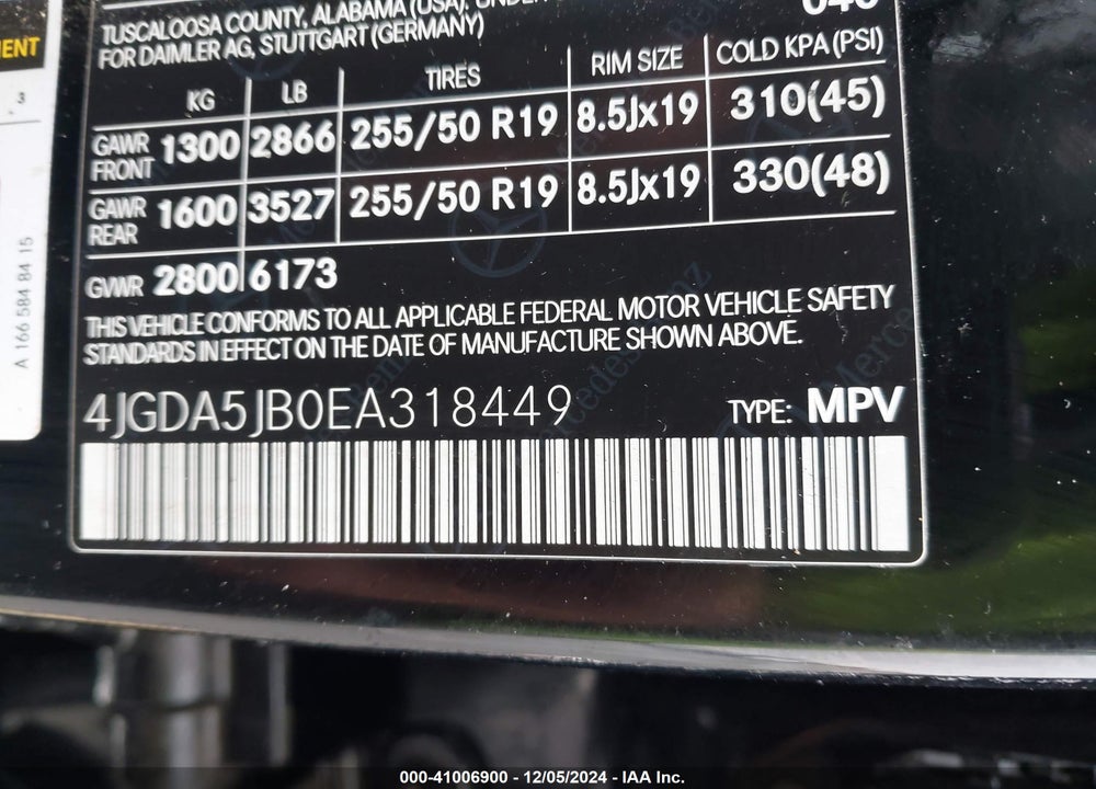 2014 MERCEDES-BENZ ML 350 VIN: 4JGDA5JB0EA318449