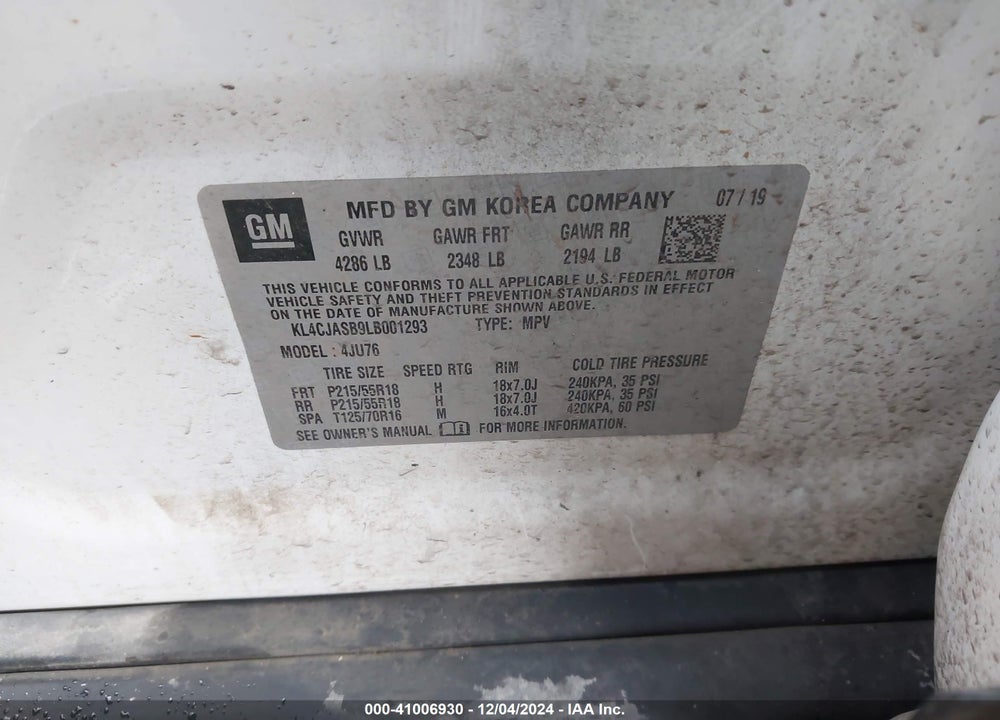 2020 BUICK ENCORE FWD PREFERRED VIN: KL4CJASB9LB001293