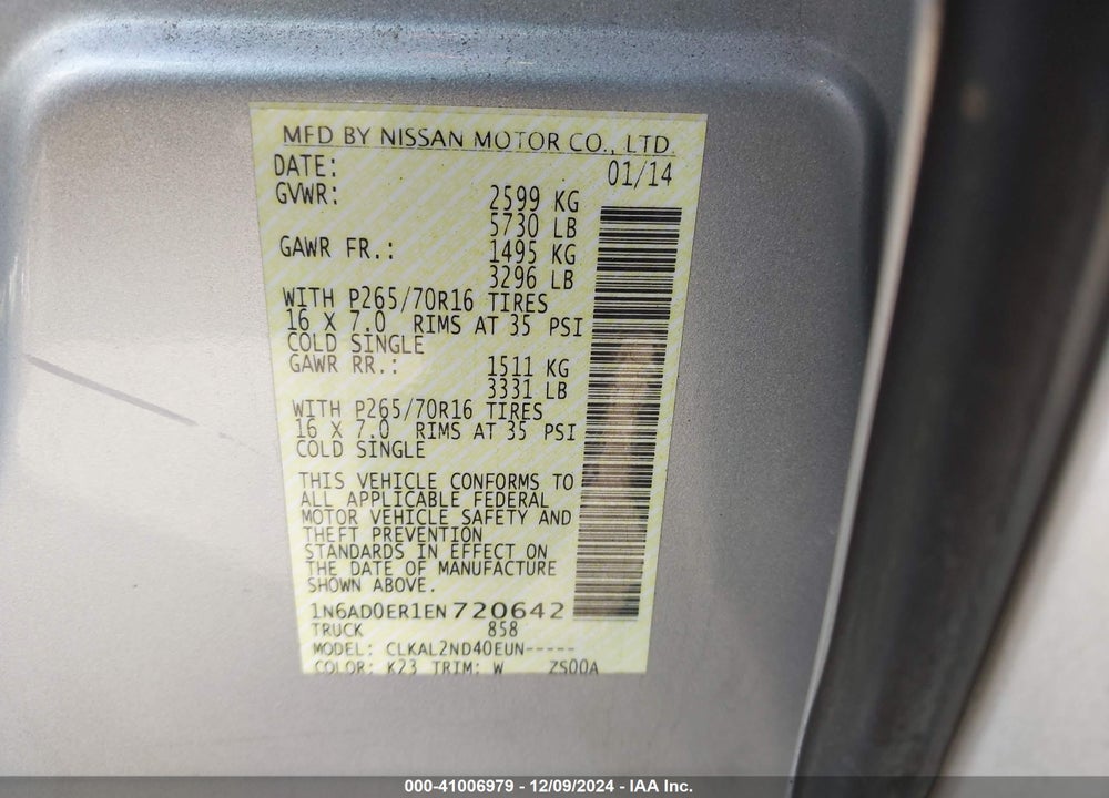 2014 NISSAN FRONTIER VIN: 1N6AD0ER1EN720642