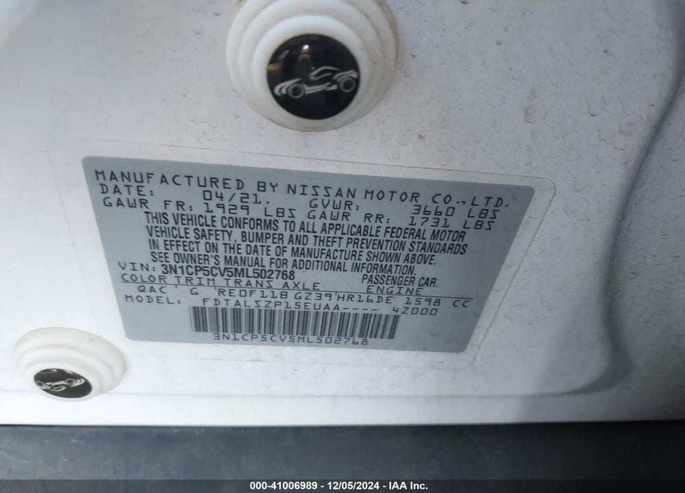 2021 NISSAN KICKS SV VIN: 3N1CP5CV5ML502768