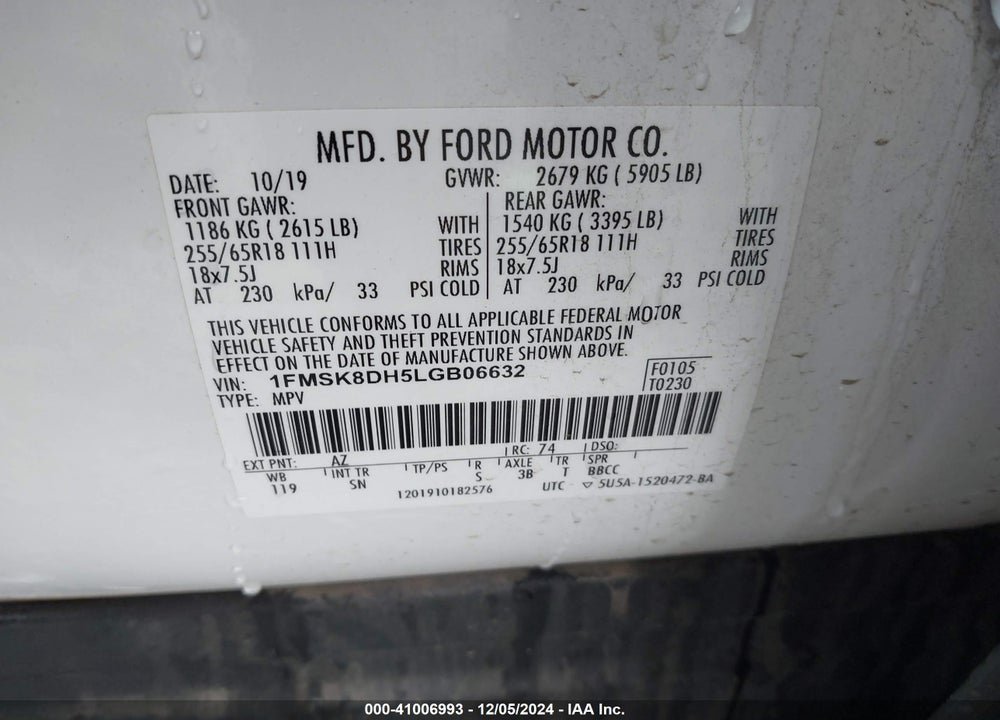 2020 FORD EXPLORER XLT VIN: 1FMSK8DH5LGB06632