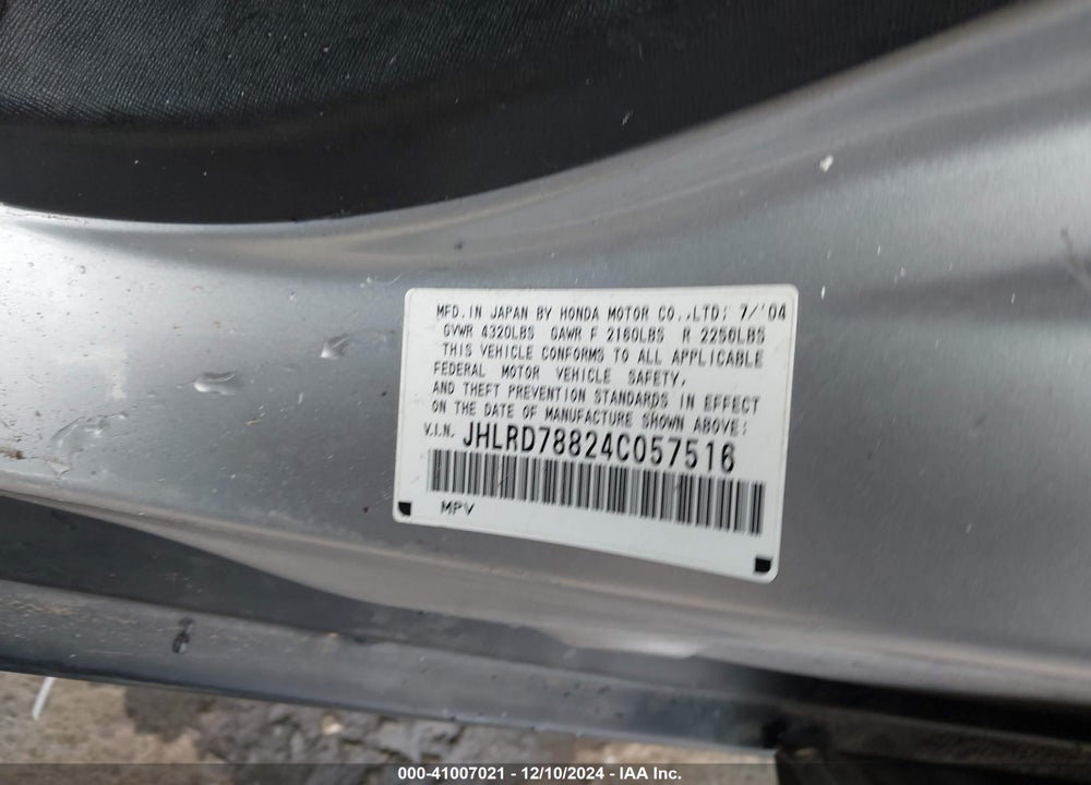 2004 HONDA CR-V EX VIN: JHLRD78824C057516
